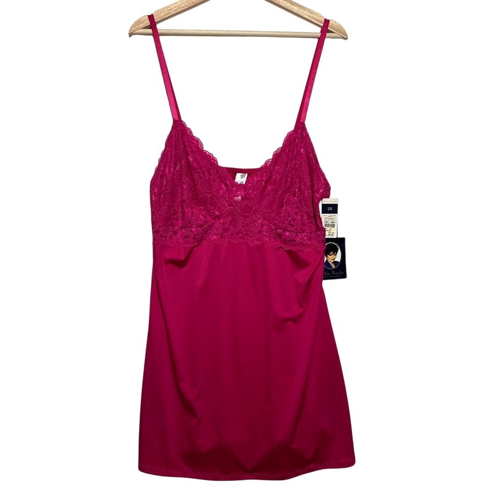 Vintage Delta Burke Hot Pink Lace Babydoll Chemise Slip Lingerie Sz 3X NWT